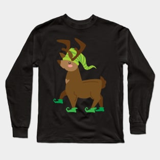 Reindeer wearing elf shoes Long Sleeve T-Shirt